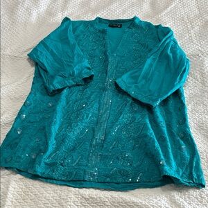 Authentic Mexican Teal Embroidered Women's Tunic